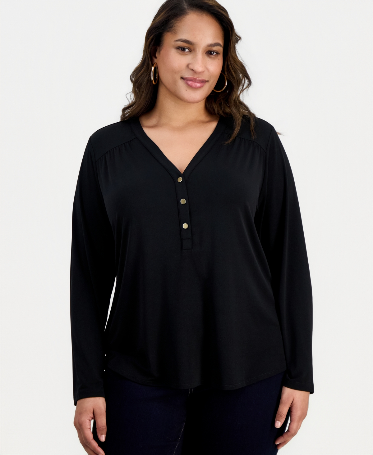 I.n.c. International Concepts Plus V-Neck Long-Sleeve Top, Macy's Exclusive