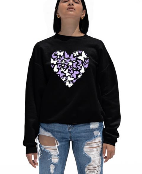 Женская толстовка LA Pop Art Butterfly Heart Word Art Crew Neck, цвет: Чёрный
