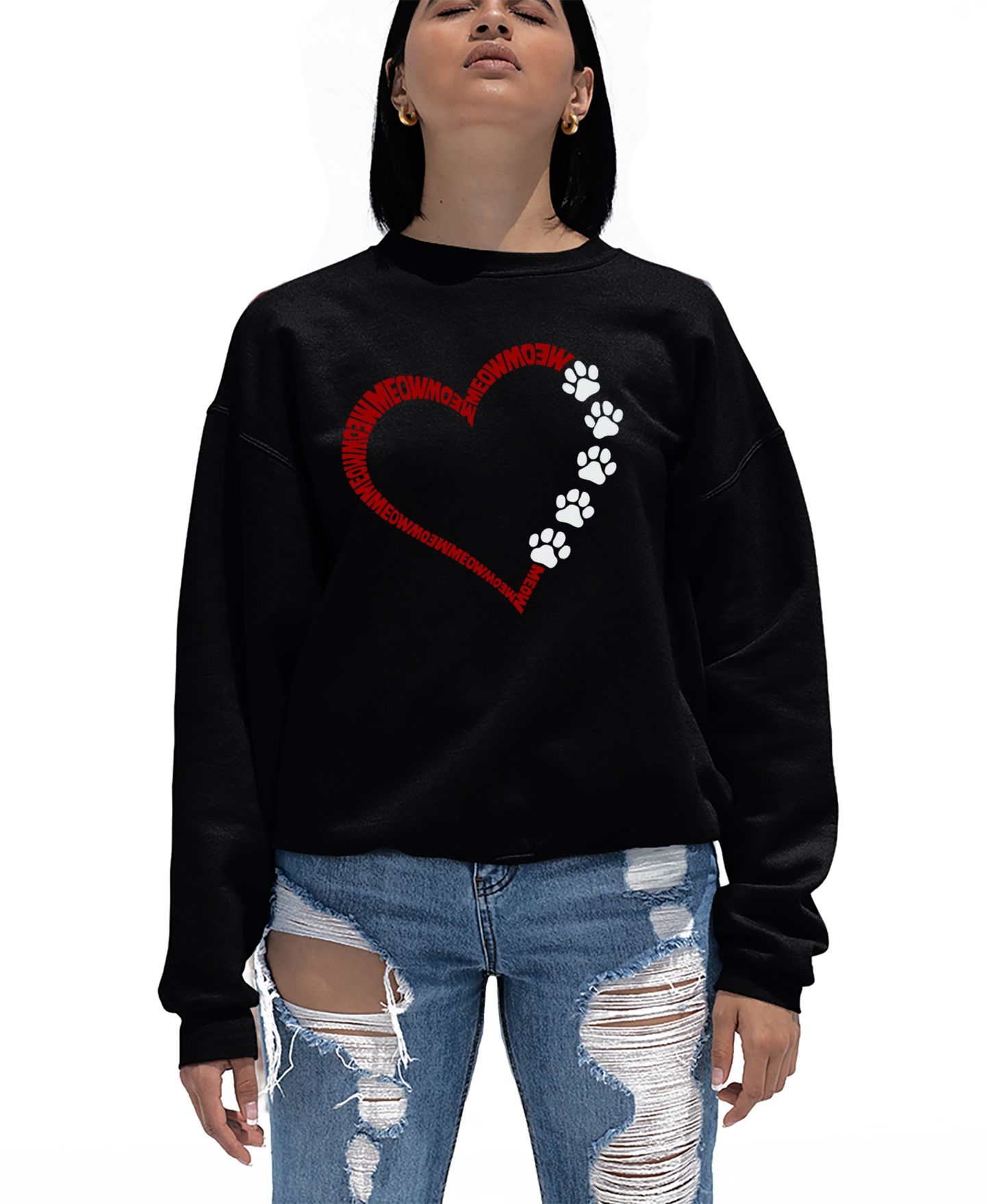 Женская толстовка LA Pop Art Meow Heart Word Art Crew Neck, цвет: Чёрный — фото 1