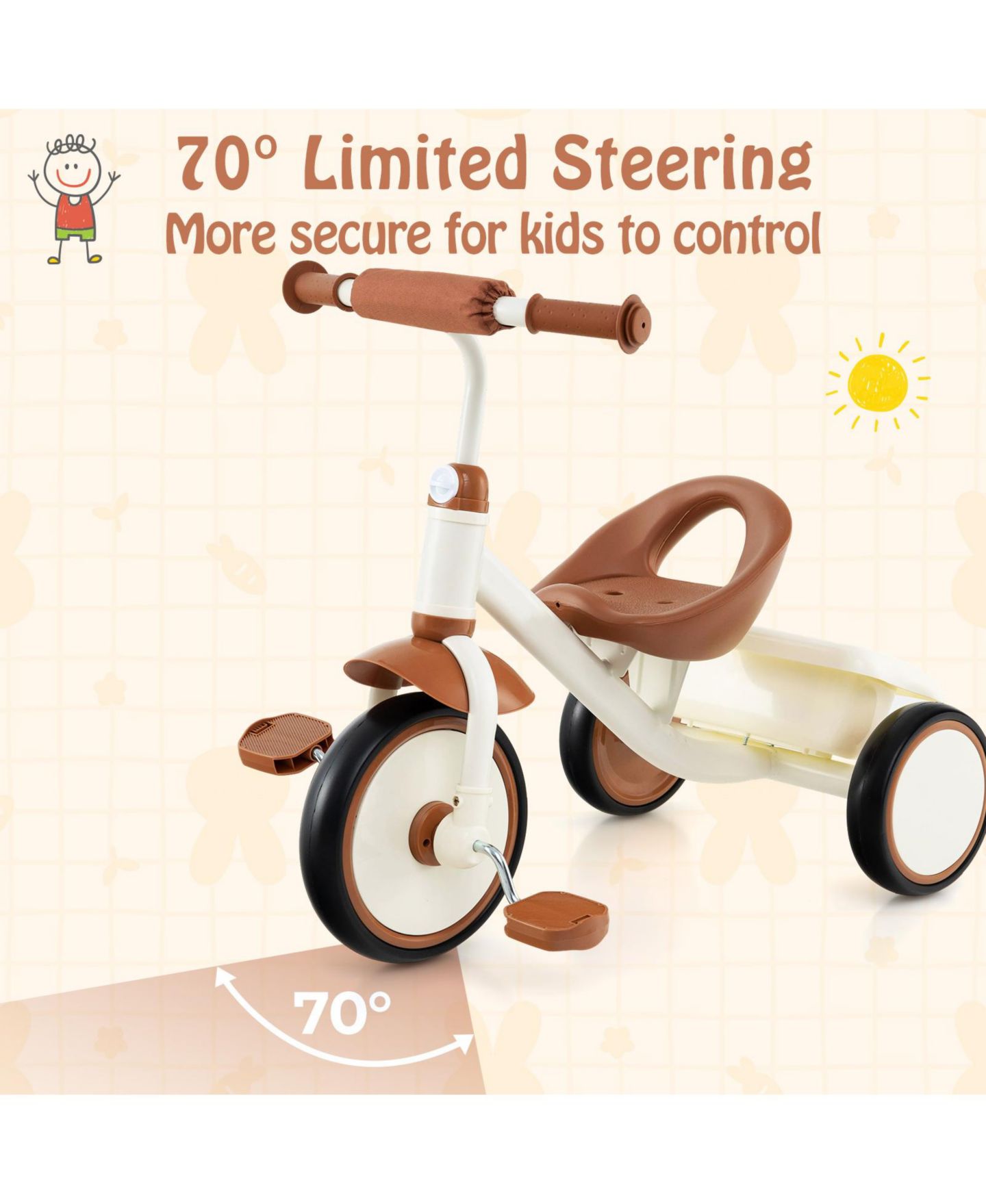 Детская игрушка SUGIFT Toddler Tricycle with Adjustable Seat and Rear Basket, Ages 3-5, цвет: Коричневый — фото 5