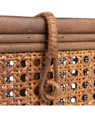 Modern Decorative Oval Woven Rattan Storage Boxes, Set of 2 Sizes, Dark Brown Finish