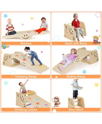 Wooden Climbing Toy Triangle Climber Set with Seesaw-Multicolor