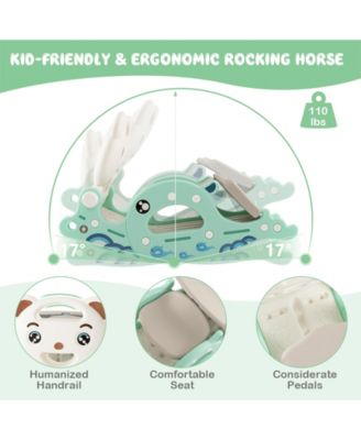 4-in-1 Kids Slide Rocking Horse with Basketball and Ring Toss-Green