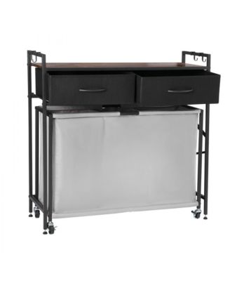 4-Bag Laundry Cart with Metal Frame and Wood Top Design