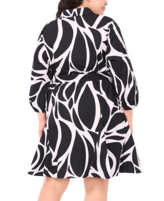 Plus Size 3/4-Sleeve Printed Fit & Flare Shirt Dress