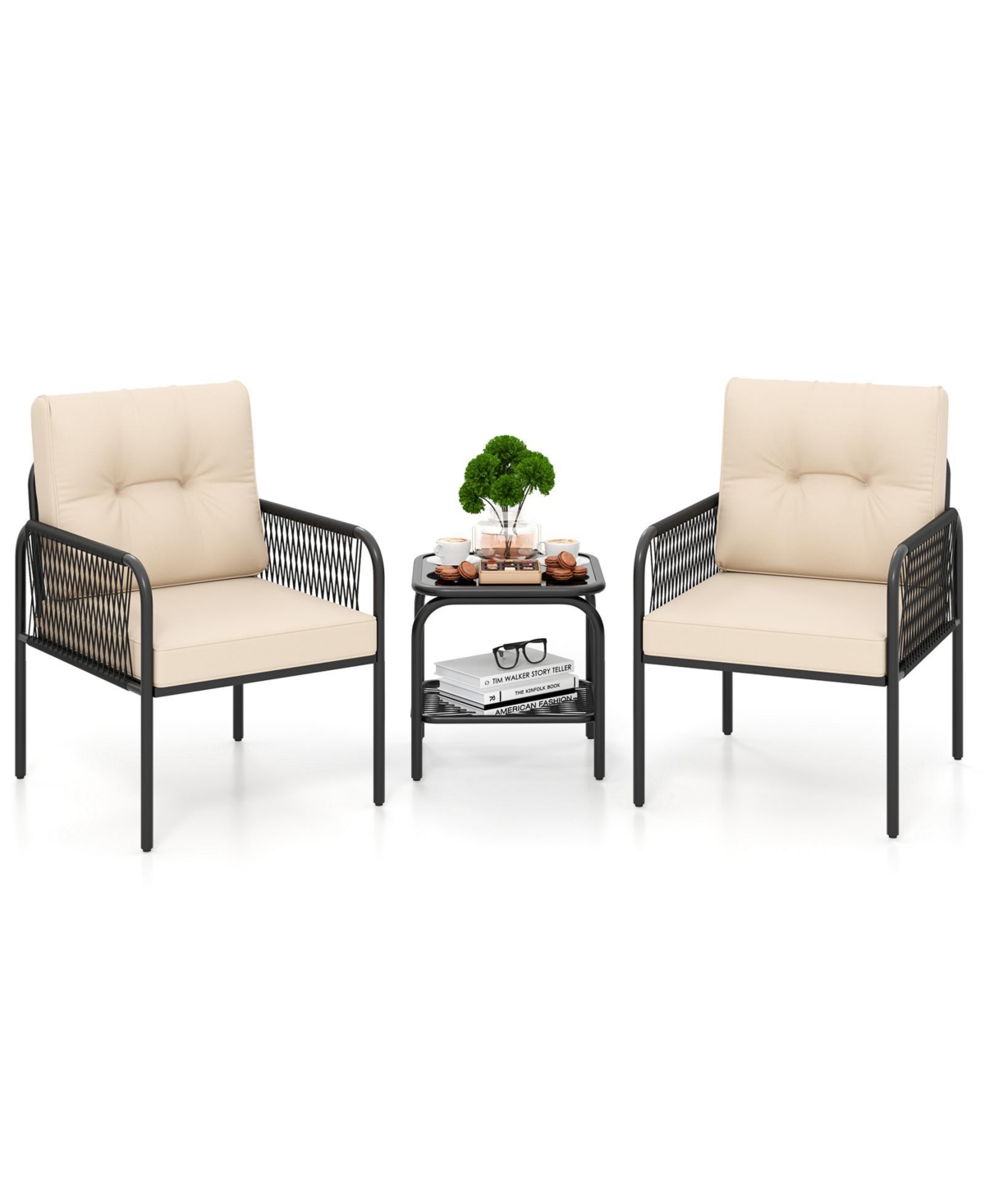 Slickblue 3 Pieces Outdoor Rattan Furniture Conversation Set