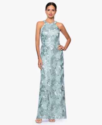 Petite Sleeveless Floral Sequin Sheath Gown  