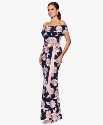 Petite Printed Off-The-Shoulder Gown