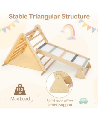3-in-1 Foldable Pikler Triangle Climbing Set with Ramp – Natural Montessori Toys