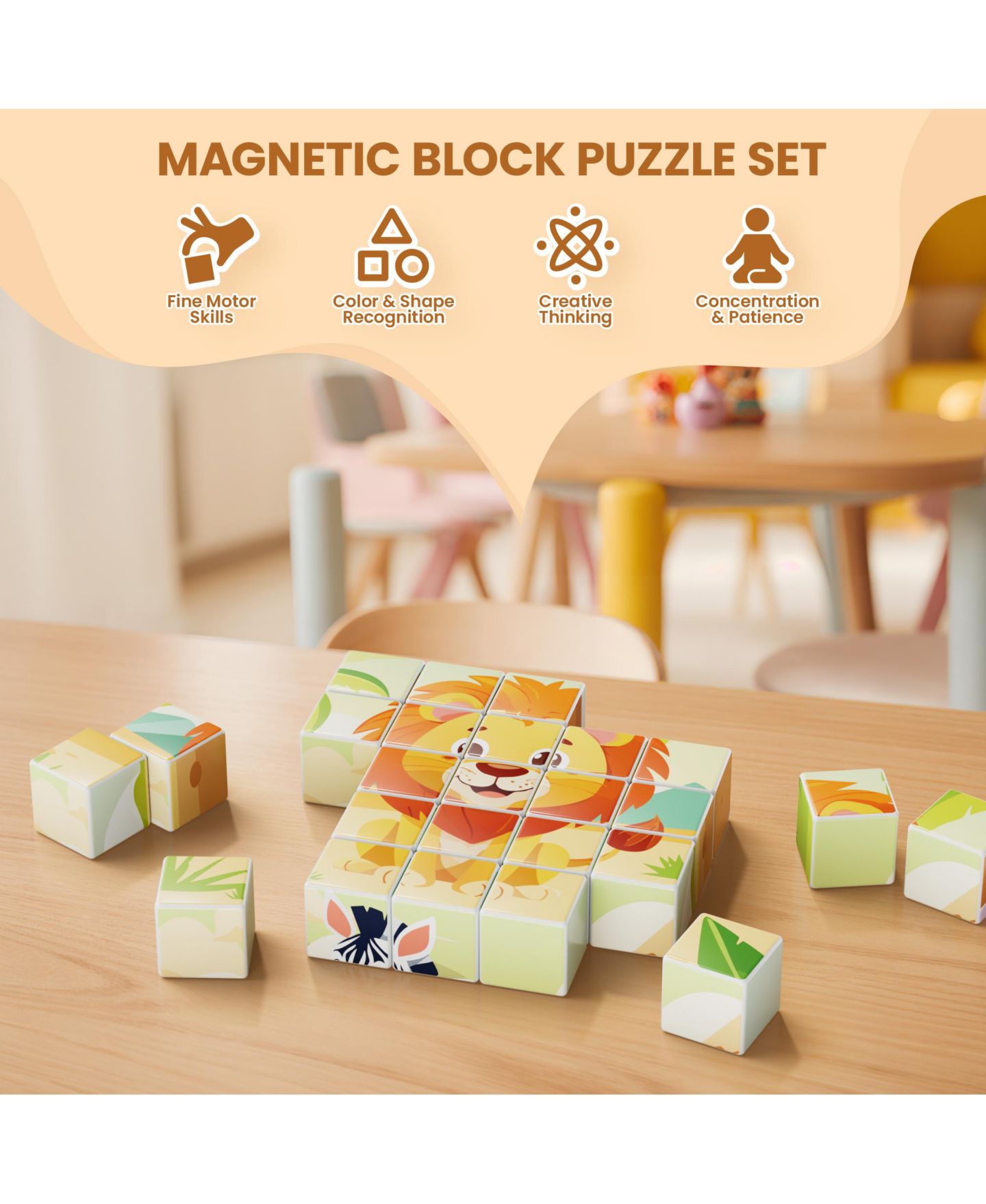 Детские игрушки Contixo ST10 Magnetic Jungle Animal Puzzle Blocks - 25-Piece Stem Learning Toy, 6-in-1 Puzzles for Kids Ages 3+, цвет: Разноцветный — фото 7