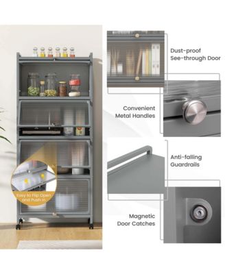 5-Tier Kitchen Baker's Rack Storage Cabinet Mobile Microwave Stand Flip-up Doors