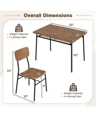 5 PCS Wood Square Kitchen Table & Chair Set with Metal Frame Storage Rack