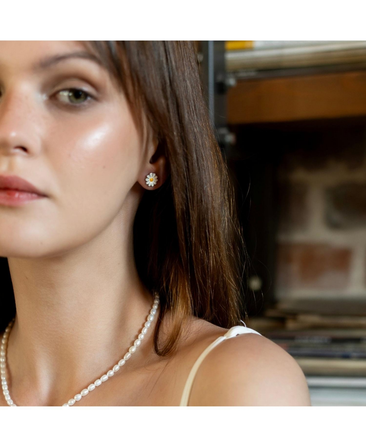 Spero London Enamel Daisy Stud Sterling Silver Earrings