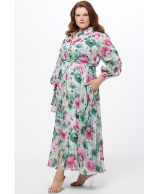 Women's Long Sleeve Floral Button Down Dress