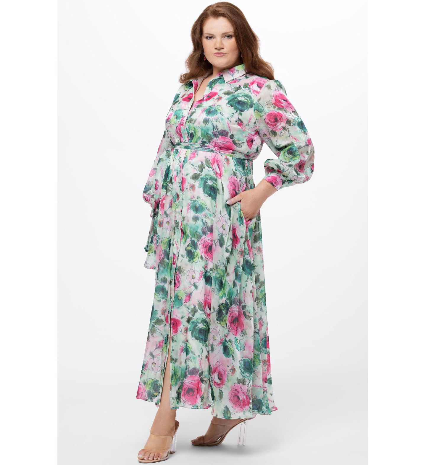 Женское платье Celebrations by Sydney's Closet Long Sleeve Floral Button Down, цвет: Разноцветный с принтом — фото 1