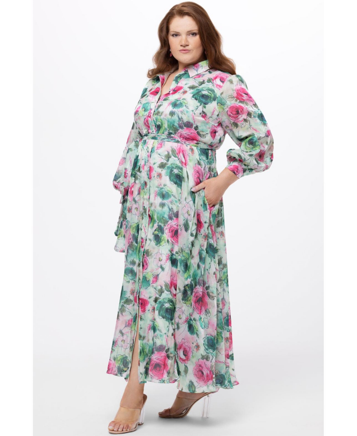Celebrations by Sydney's Closet Women's Long Sleeve Floral Button Down Dress