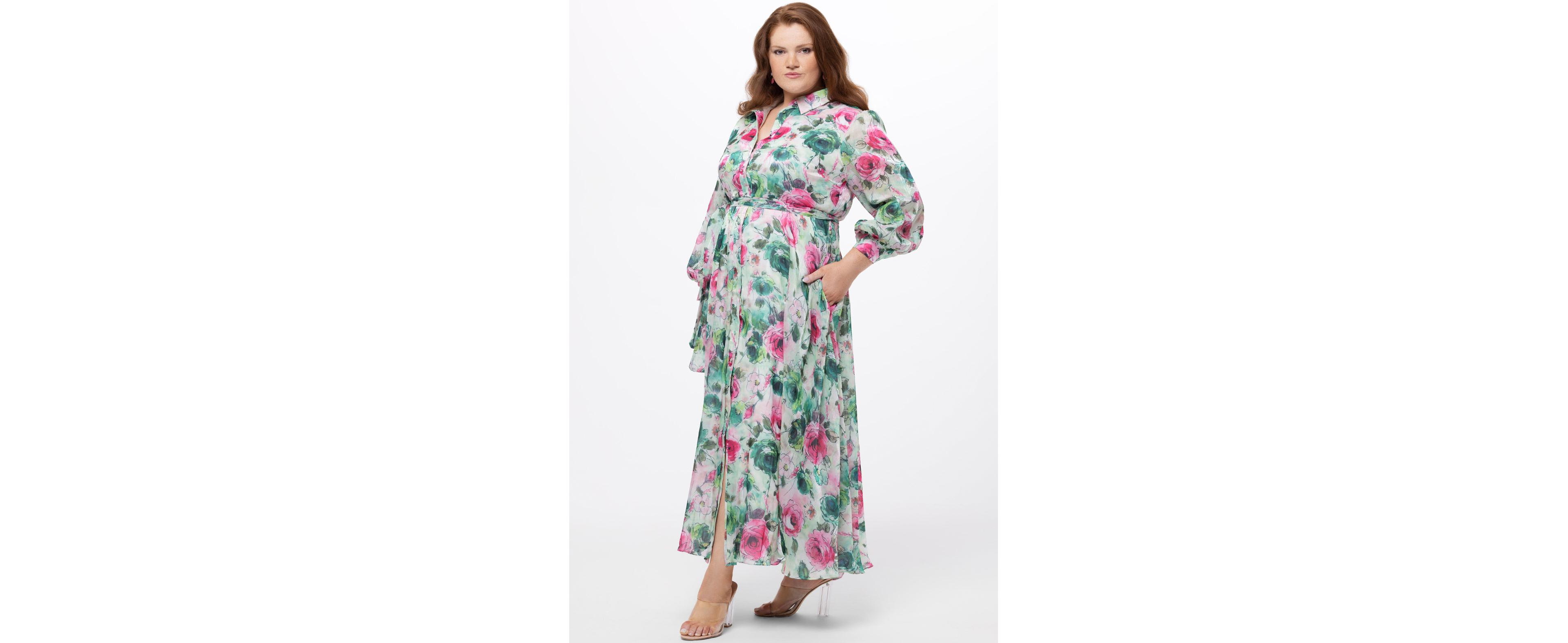 Celebrations by Sydney's Closet Women's Long Sleeve Floral Button Down Dress