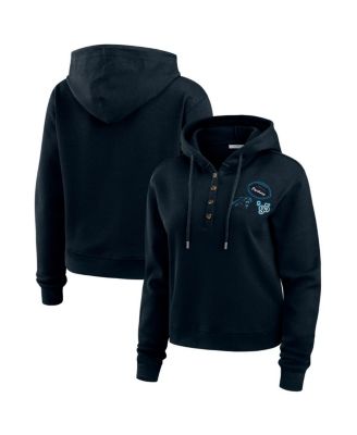 Women's Navy Carolina Panthers Waffle Hoodie Pullover Top