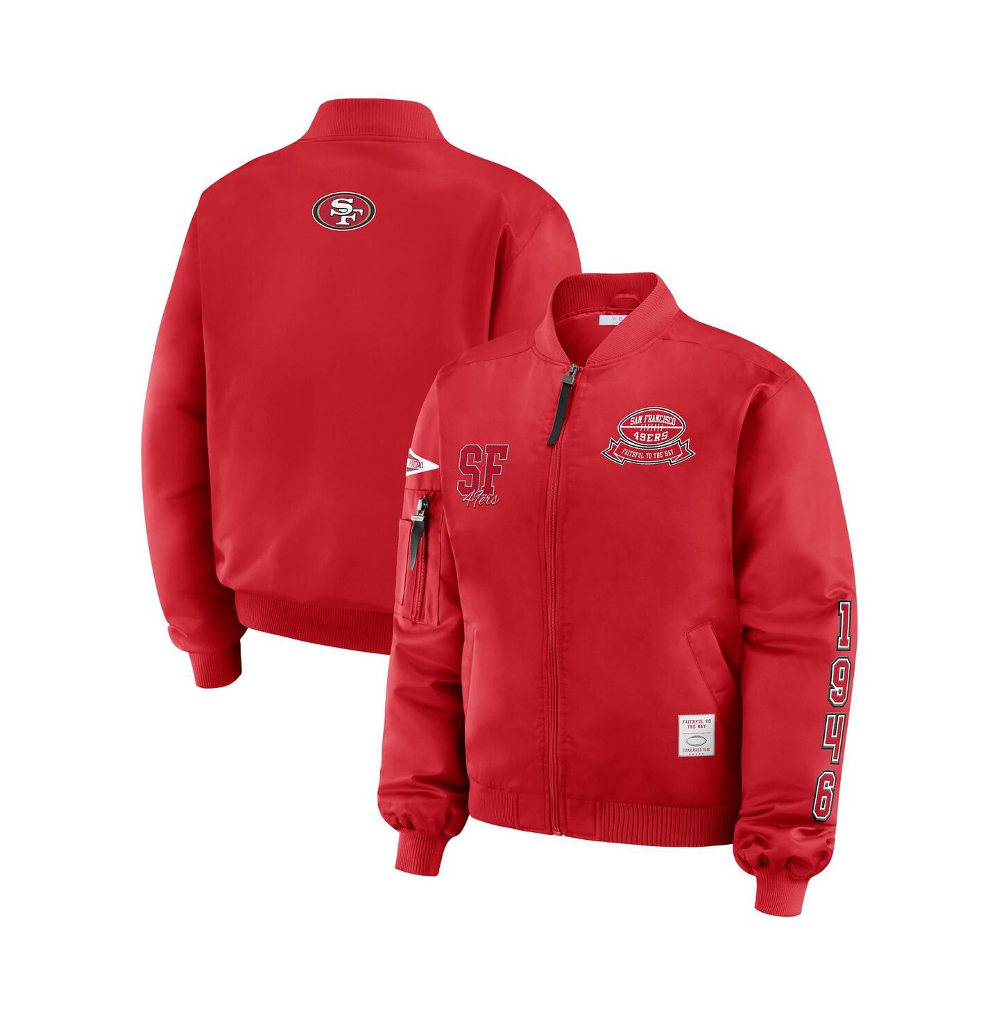 Женская куртка WEAR by Erin Andrews Scarlet San Francisco 49ers Patch Full-Zip Bomber — фото 1