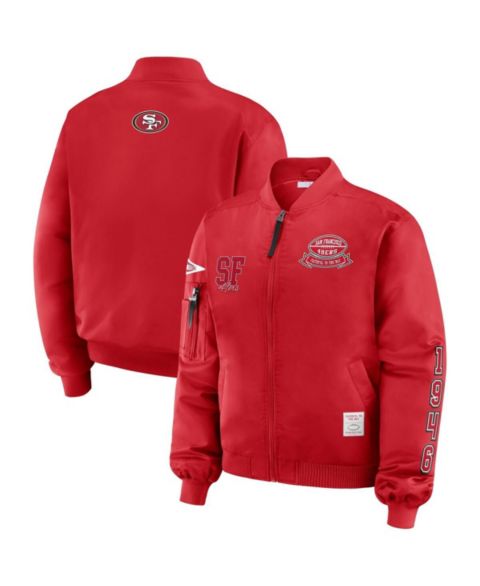 Женские куртки WEAR by Erin Andrews Women's Scarlet San Francisco 49ers Patch Full-Zip Bomber Jacket