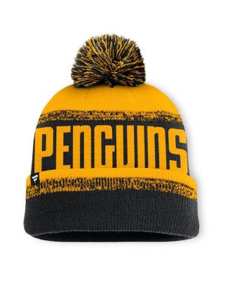 Men's Black/Gold Pittsburgh Penguins Fundamentals Thrive Cuffed Knit Hat with Pom