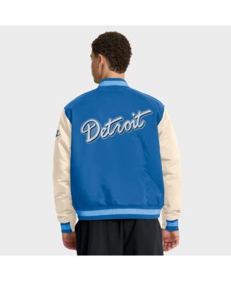 Men's Blue/Cream Detroit Lions Rewind Legacy Full-Snap Bomber Jacket