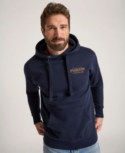 Мужское худи Pendleton Heritage Long-Sleeve Logo Graphic, цвет: Тёмно-синий / Золотой