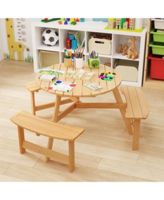 Kids Wooden Picnic Table and Bench Set with Umbrella Hole