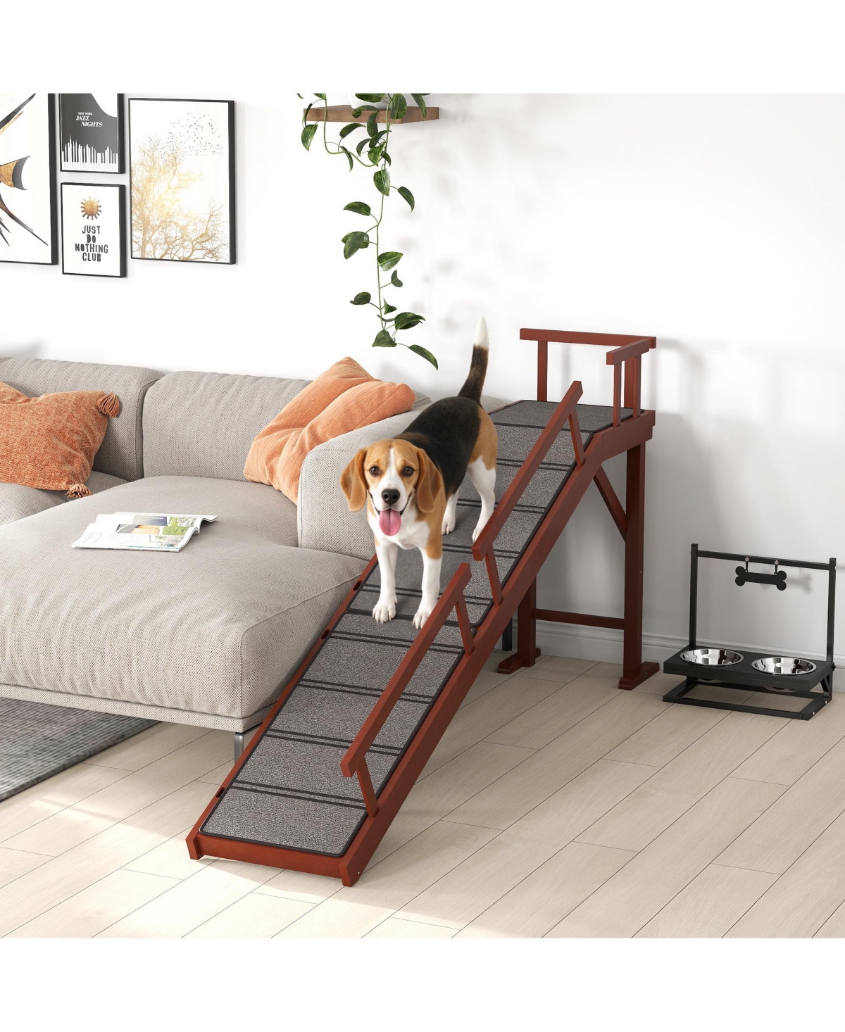 PawHut Wooden Dog Ramp with Removable Guardrails, Non-Slip, 70.5",