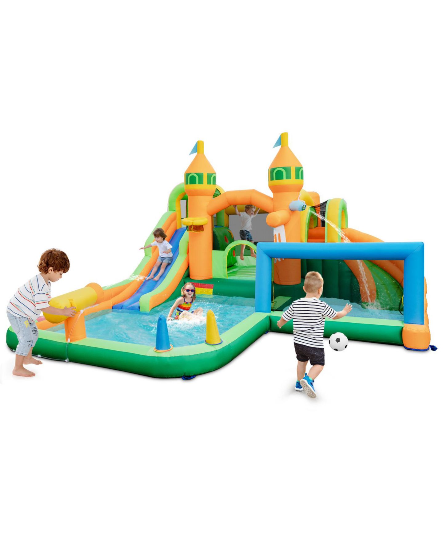 Детские игрушки SKONYON Kids Inflatable Water Slide with Dual Slides and Splash Pool, 186"L x 173"W x 110.5"H, Ages 3+, цвет: Синий — фото 3