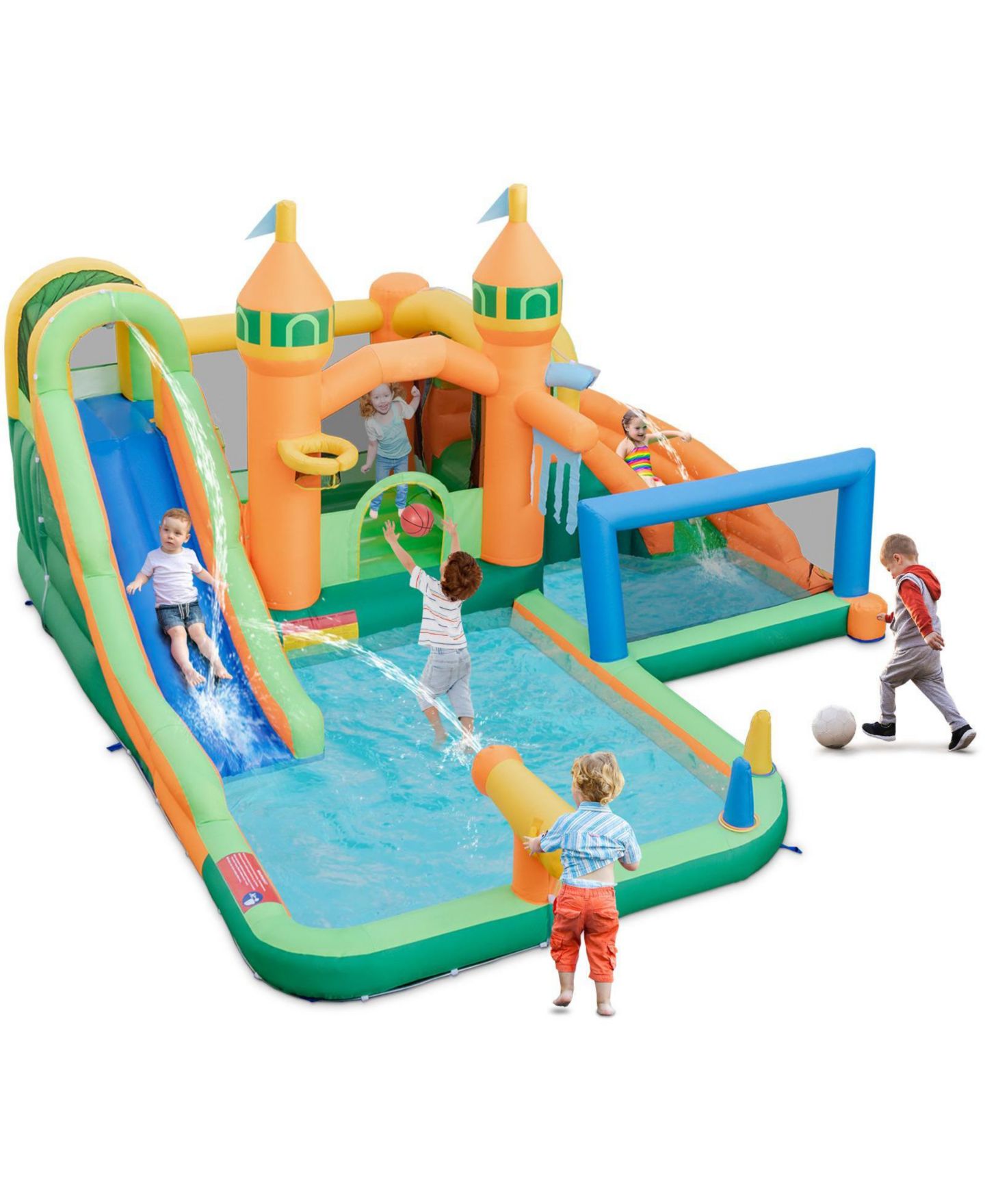 Детские игрушки SKONYON Kids Inflatable Water Slide with Dual Slides and Splash Pool, 186"L x 173"W x 110.5"H, Ages 3+, цвет: Синий — фото 1
