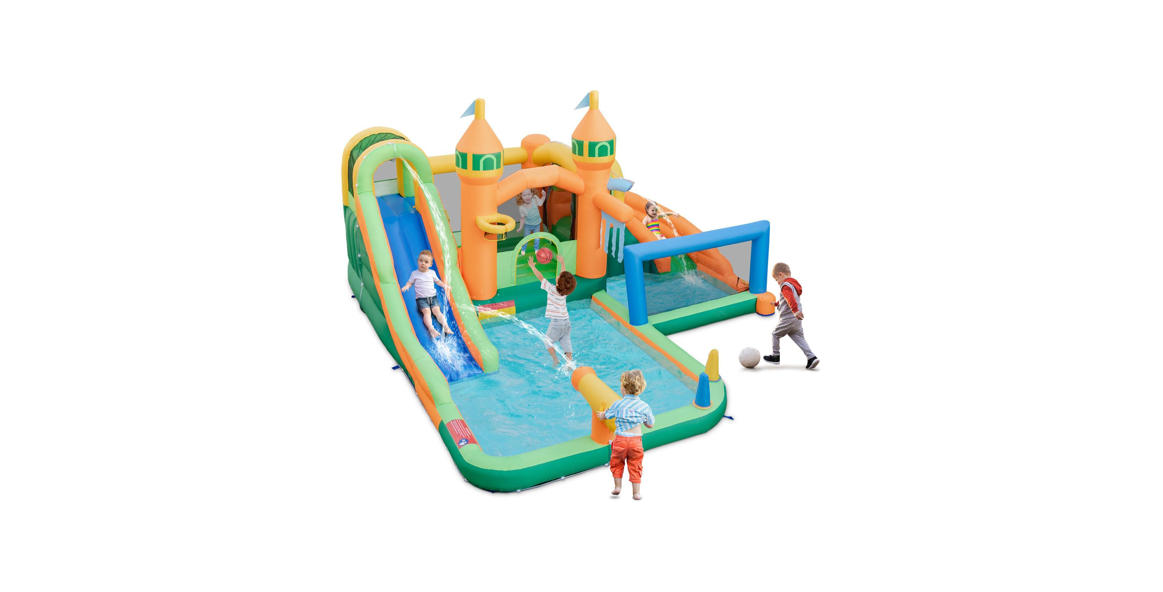 Skonyon Kids Inflatable Water Slide with Dual Slides and Splash Pool, 186"L x 173"W x 110.5"H, Ages 3+
