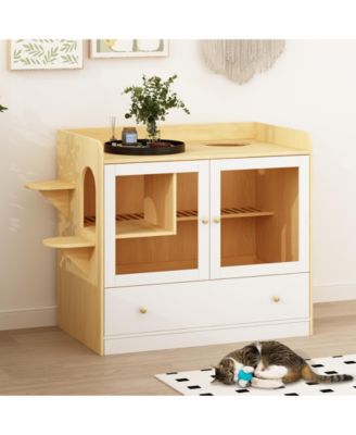 Cat Litter Box Furniture Hidden, Cats Condo Pet House with Stairs, Indoor Cat Litter House