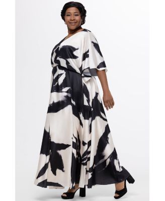 Women's V-Neck Satin Print Maxi Gown