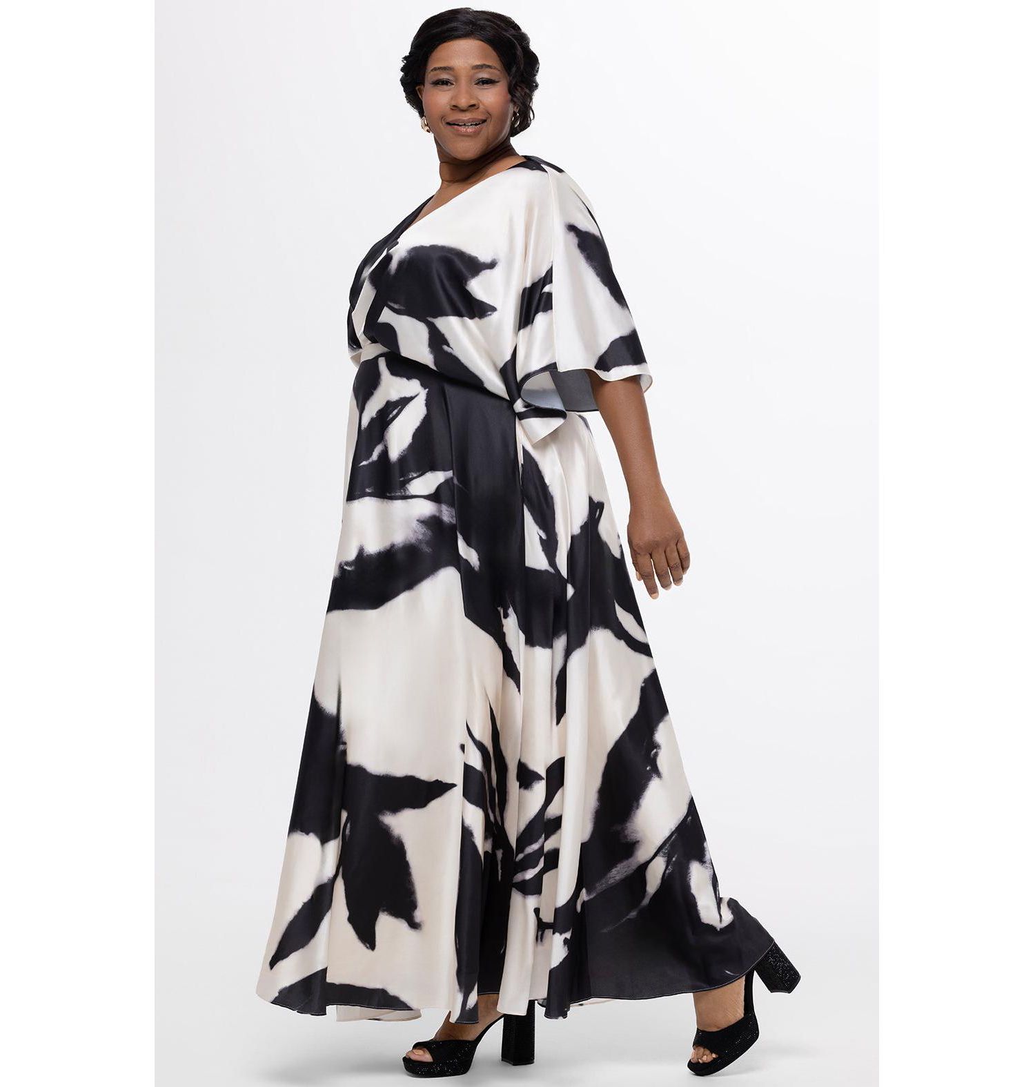 Women's V-Neck Satin Print Maxi Gown