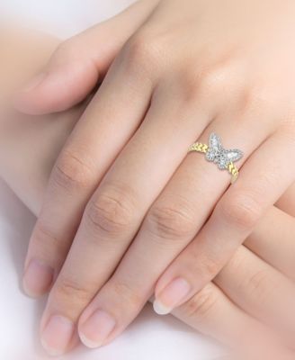 Diamond Round & Baguette Ring (1/4 ct. t.w.) in 10k Yellow Gold