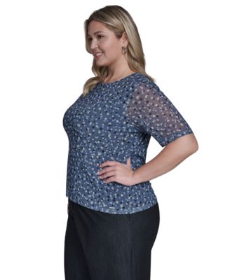 Plus Size Printed Gathered Shoulder Top