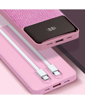 GabbaGoods 10,000mAh Rapid Charging Power Bank with LCD Battery Display, 2 Buillt-In Cables, Bling Design