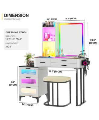 RGB Lighted Vanity Set with Mirror & Wireless Charging Station