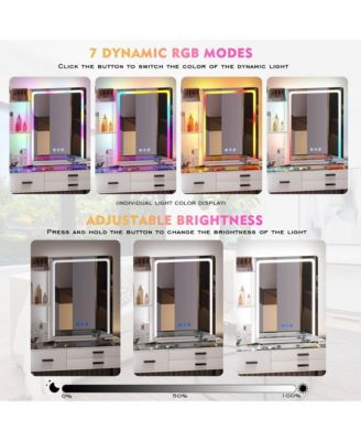 RGB Lighted Vanity Set with Mirror & Wireless Charging Station