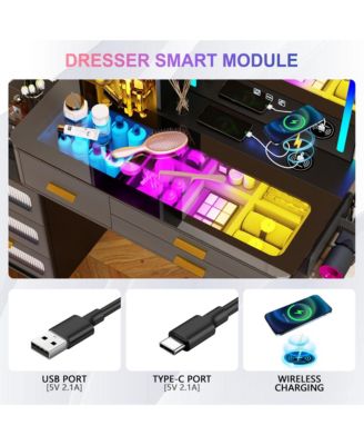 RGB Lighted Vanity Set with Mirror & Wireless Charging Station