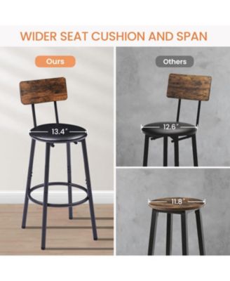 Bar Table Set with 2 Cushioned Backrest Stools, 23.62'' W x 23.62'' D x 35.43'' H