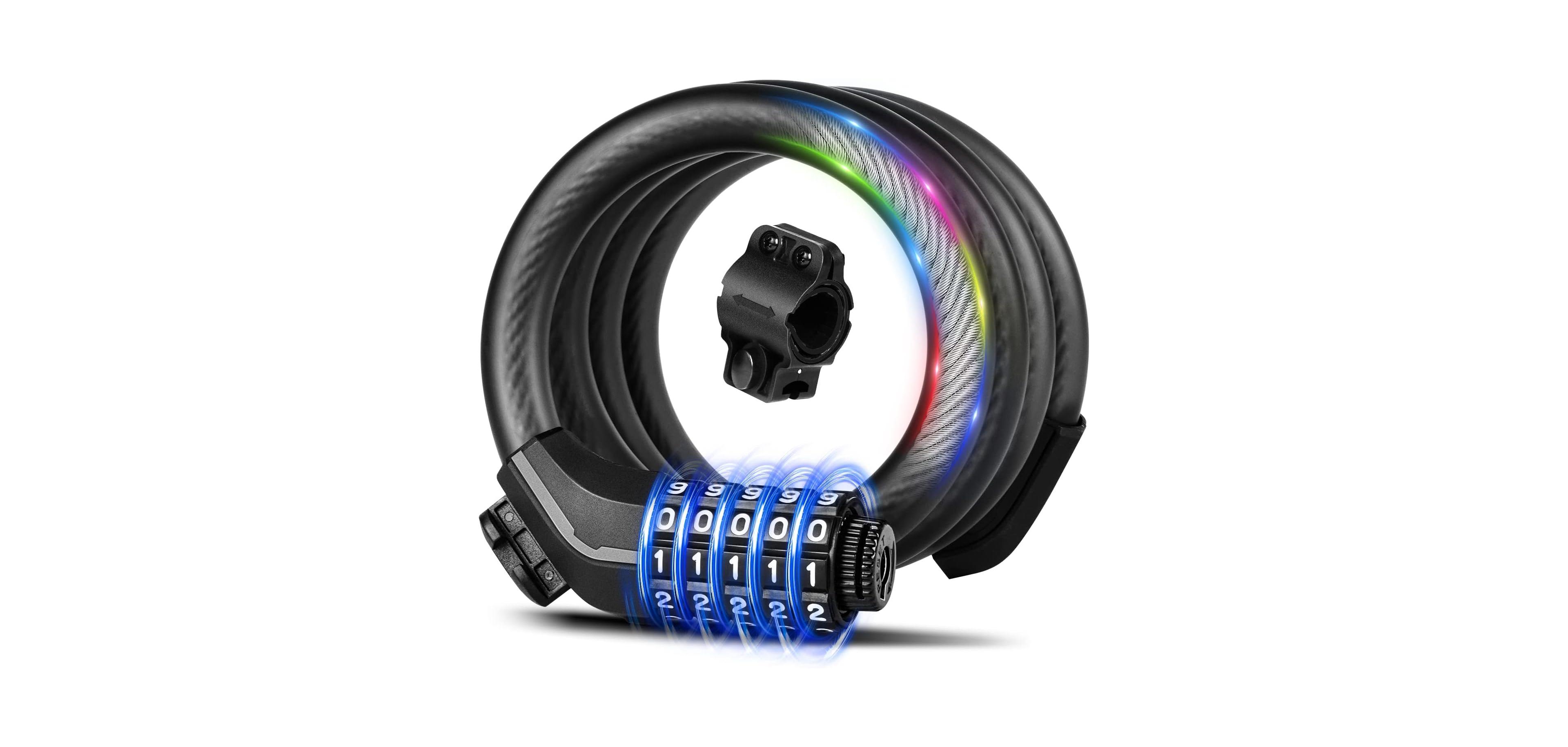 Batfox Combination Bike Lock Cable, High Security 5-Digit Resettable Anti-Theft Lock with Mounting Bracket for Bikes and Scooters - Jet Black, 15mm