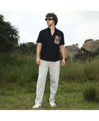 Men's Chocolate Brown & Obsidian Black Flora-Block Shirt