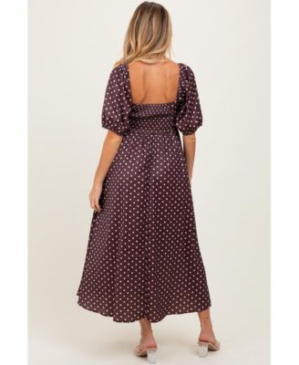 Maternity Polka Dot Square Neck Midi Dress