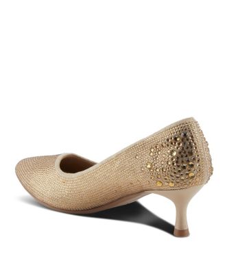 Tyanna Women's Kitten Heel Pump Textile Upper With Crystal Details