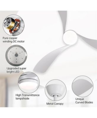 52-inch Modern White Ceiling Fan with Led Light and Remote Control Dc Motor