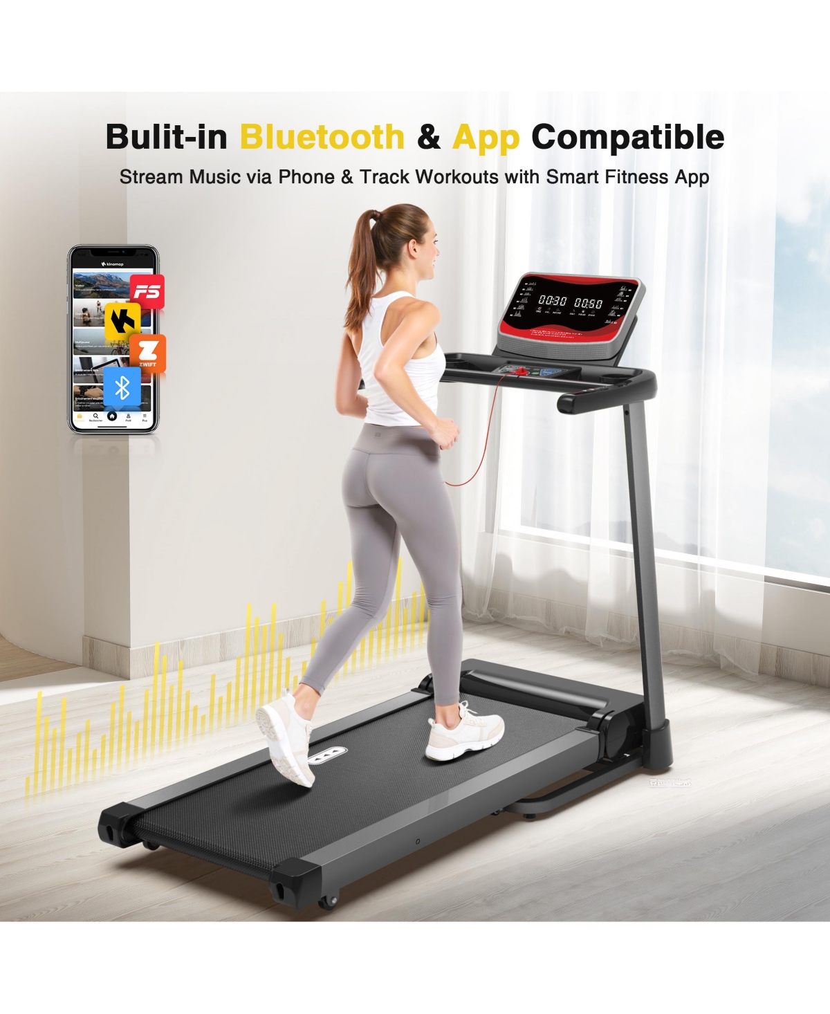 Redliro Folding Treadmill for Home with Incline, 350 lbs Capacity, Running Machine with Bluetooth Speaker