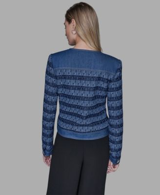 Women's Crewneck Tweed and Denim Jacket