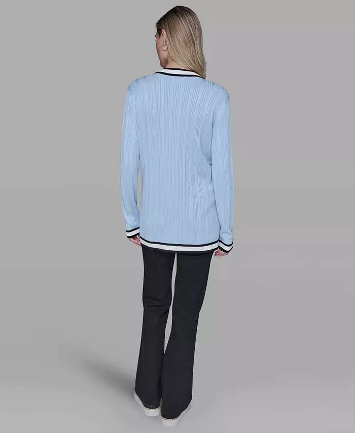 Women's V-Neck Contrast Cardigan - thumbnail 6
